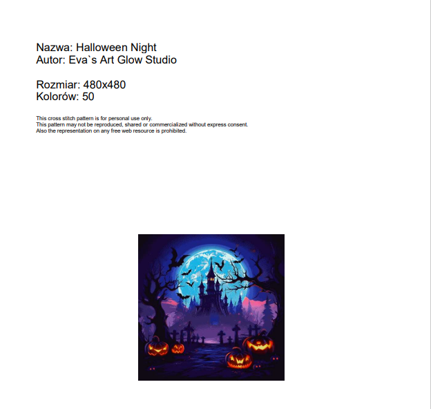 Halloween night cross stitch pattern, pdf cross stitch pattern, castle and pumpkin pattern, digital design