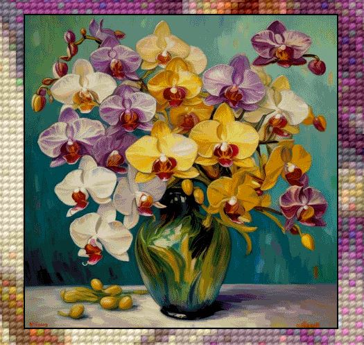 Dignified Orchids cross stitch pdf pattern