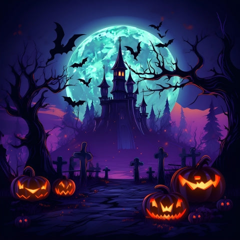 Halloween night cross stitch pattern, pdf cross stitch pattern, castle and pumpkin pattern, digital design