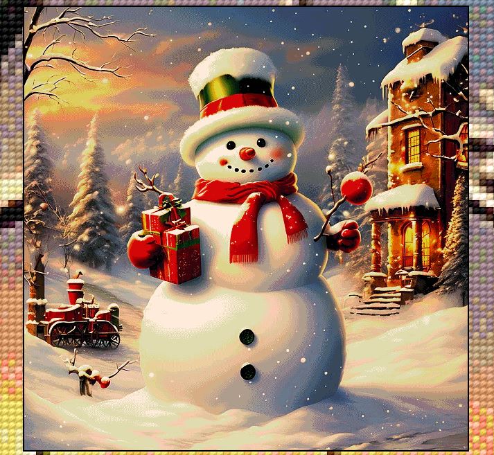 Christmas Snowman Max Colours cross stitch pdf pattern