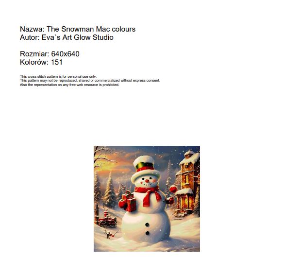 Christmas Snowman Max Colours cross stitch pdf pattern